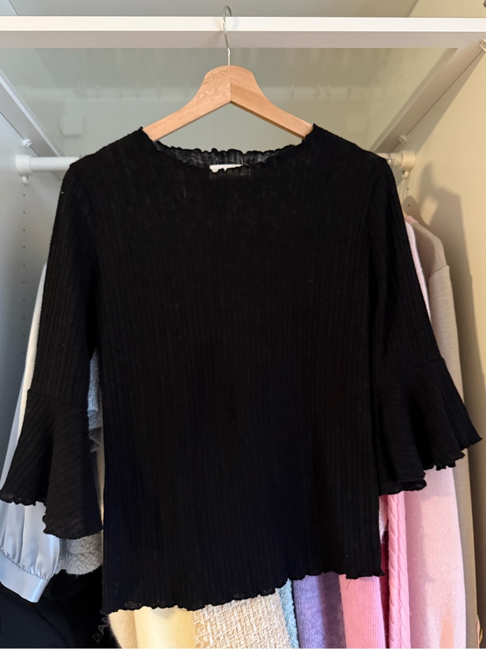 Black Ruffled-Sleeve Women's Top